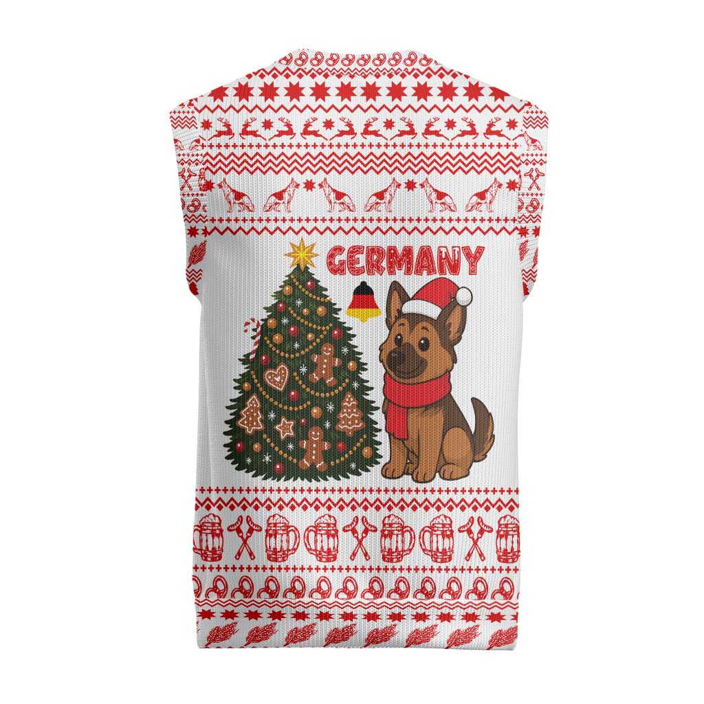 Germany Christmas Knitted V-Neck Vest with German Shepherd Dog Gingerbread Tree and Red Holiday Pattern - Wonder Print Shop
