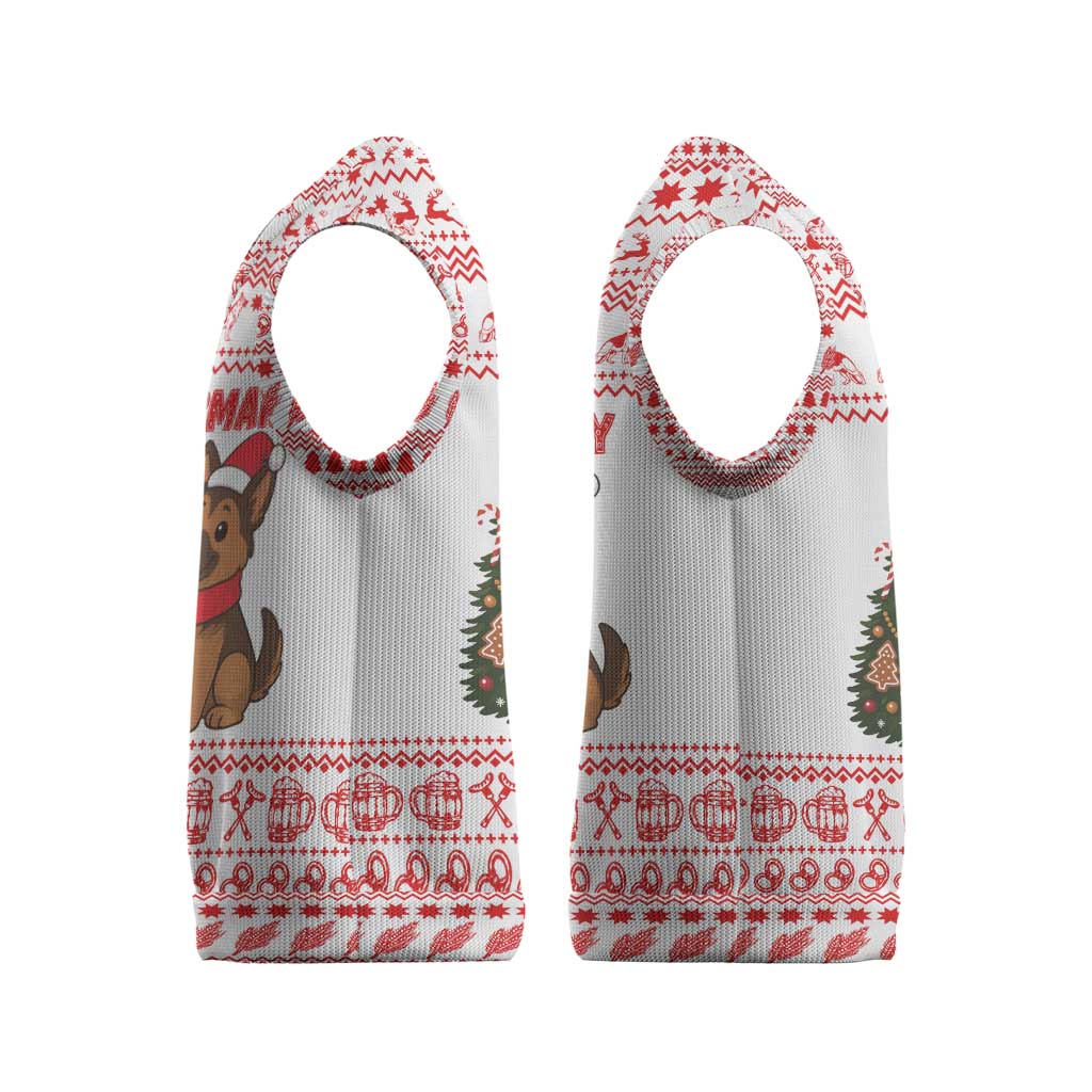 Germany Christmas Knitted V-Neck Vest with German Shepherd Dog Gingerbread Tree and Red Holiday Pattern - Wonder Print Shop
