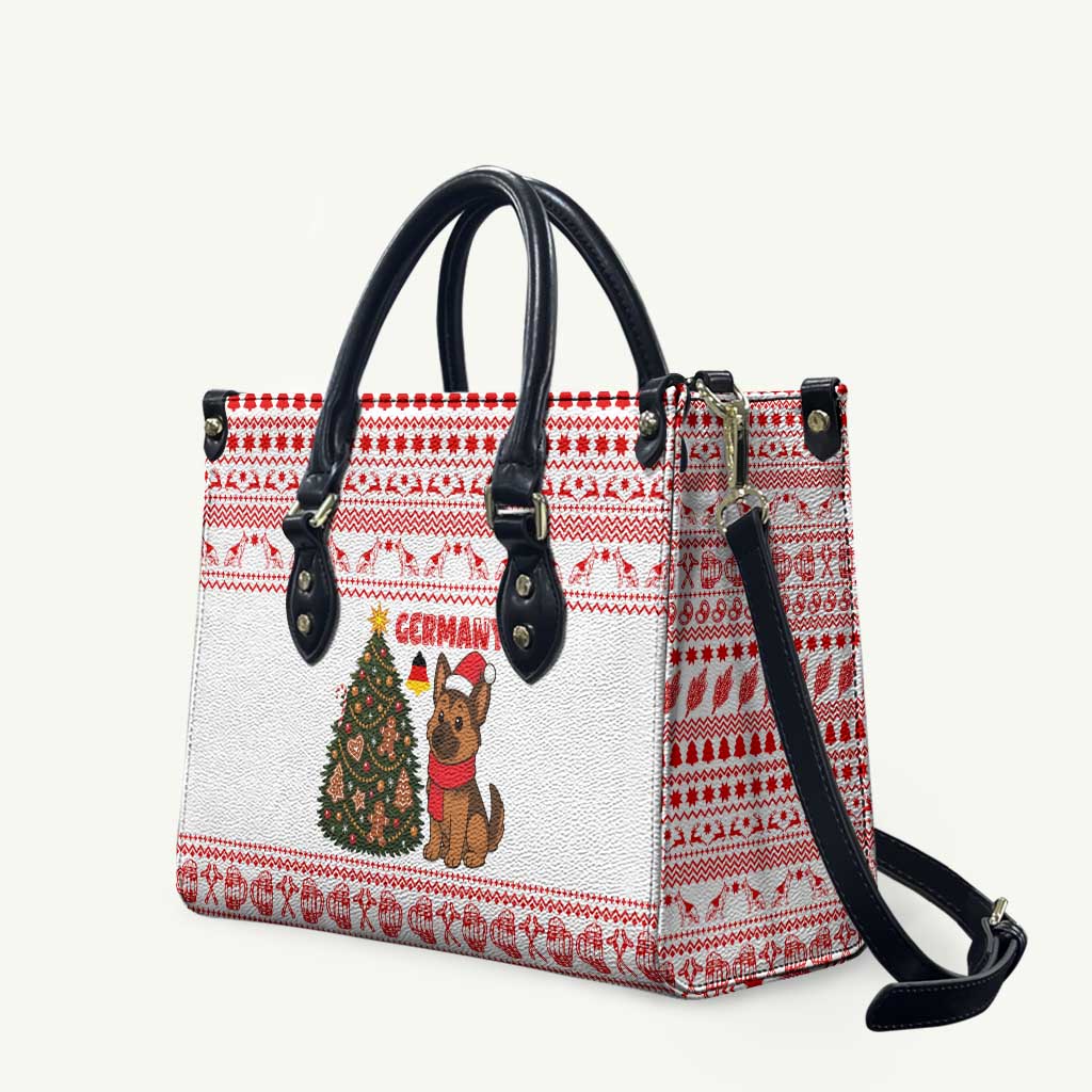 Germany Christmas Leather Bag with German Shepherd Dog Gingerbread Tree and Red Holiday Pattern - Wonder Print Shop
