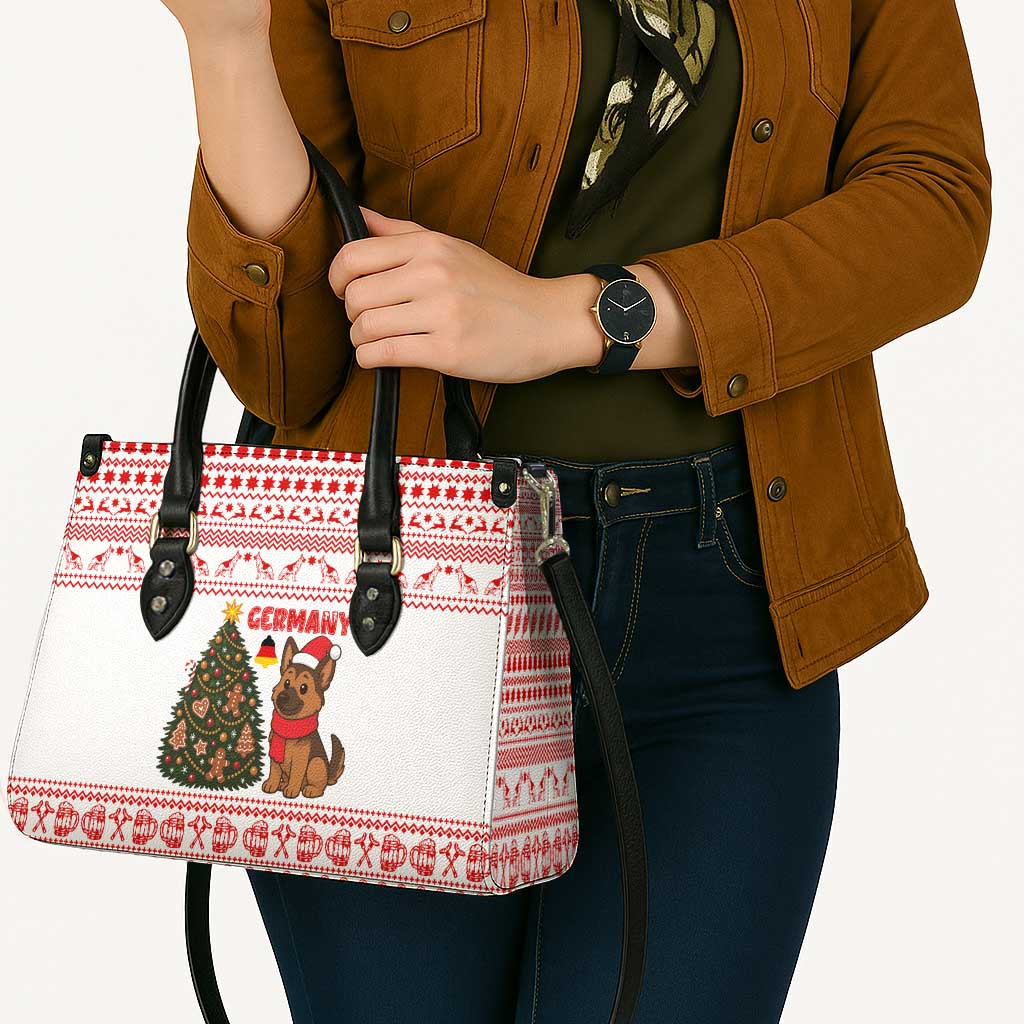Germany Christmas Leather Bag with German Shepherd Dog Gingerbread Tree and Red Holiday Pattern - Wonder Print Shop