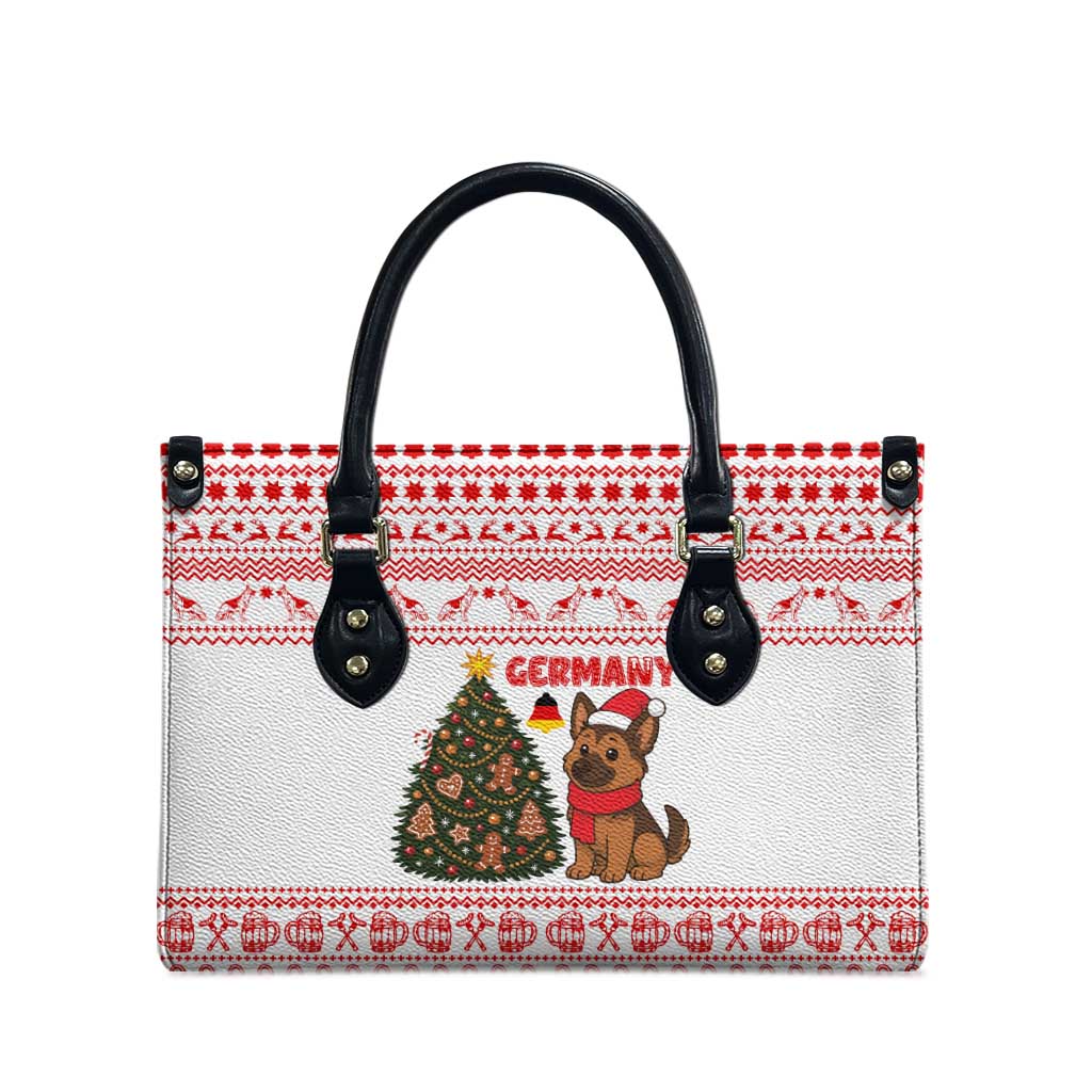 Germany Christmas Leather Bag with German Shepherd Dog Gingerbread Tree and Red Holiday Pattern - Wonder Print Shop