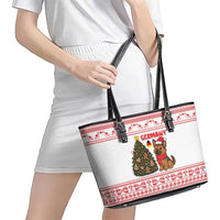 Germany Christmas Leather Tote Bag with German Shepherd Dog Gingerbread Tree and Red Holiday Pattern - Wonder Print Shop