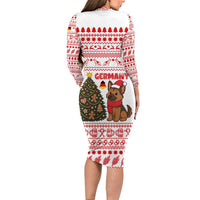 Germany Christmas Long Sleeve Bodycon Dress with German Shepherd Dog Gingerbread Tree and Red Holiday Pattern - Wonder Print Shop