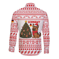 Germany Christmas Long Sleeve Button Shirt with German Shepherd Dog Gingerbread Tree and Red Holiday Pattern - Wonder Print Shop