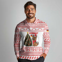 Germany Christmas Long Sleeve Polo Shirt with German Shepherd Dog Gingerbread Tree and Red Holiday Pattern - Wonder Print Shop