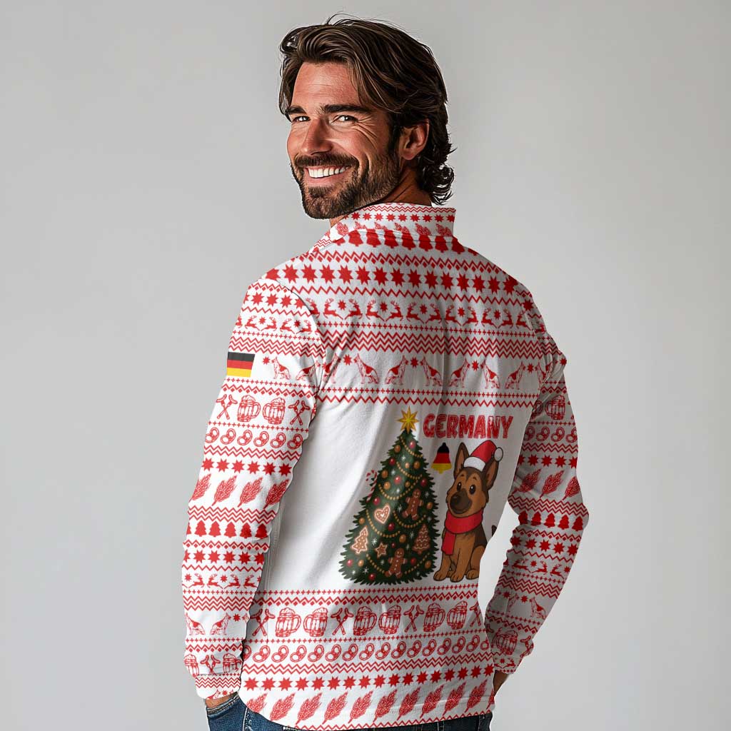 Germany Christmas Long Sleeve Polo Shirt with German Shepherd Dog Gingerbread Tree and Red Holiday Pattern - Wonder Print Shop
