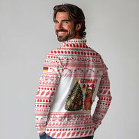 Germany Christmas Long Sleeve Polo Shirt with German Shepherd Dog Gingerbread Tree and Red Holiday Pattern - Wonder Print Shop