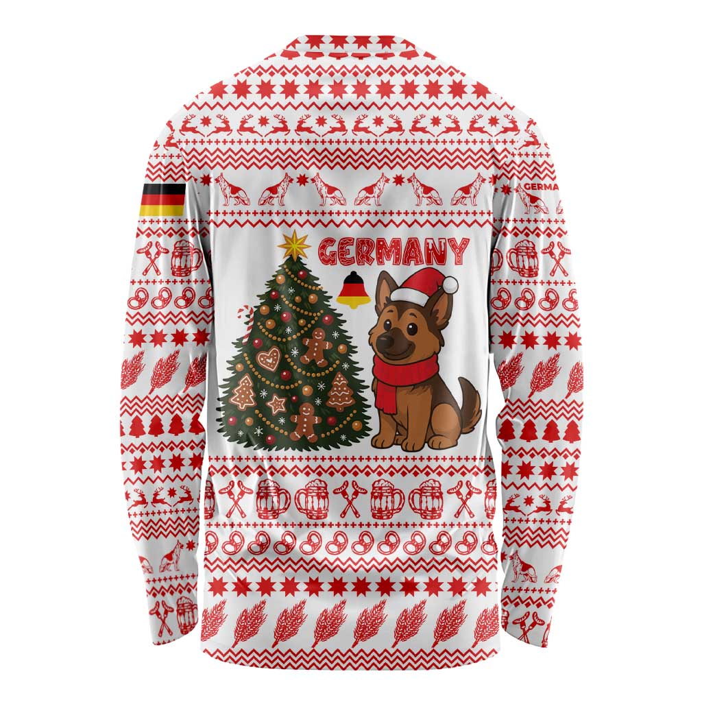 Germany Christmas Long Sleeve Shirt with German Shepherd Dog Gingerbread Tree and Red Holiday Pattern - Wonder Print Shop