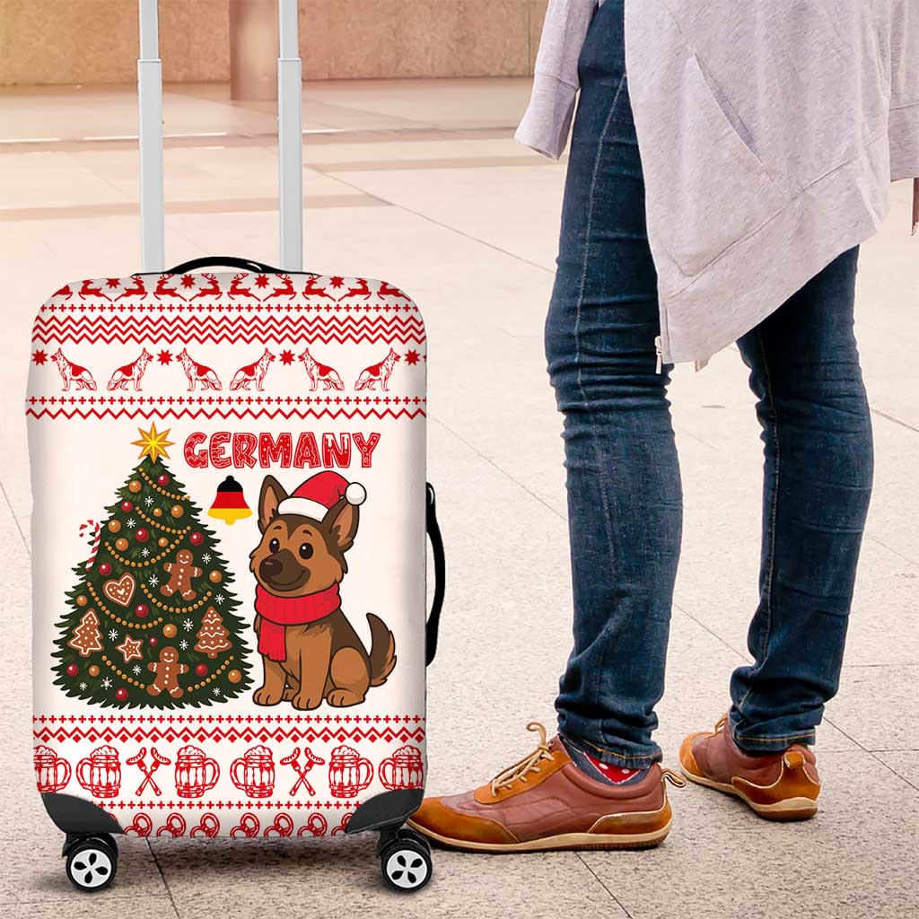 Germany Christmas Luggage Cover with German Shepherd Dog Gingerbread Tree and Red Holiday Pattern - Wonder Print Shop