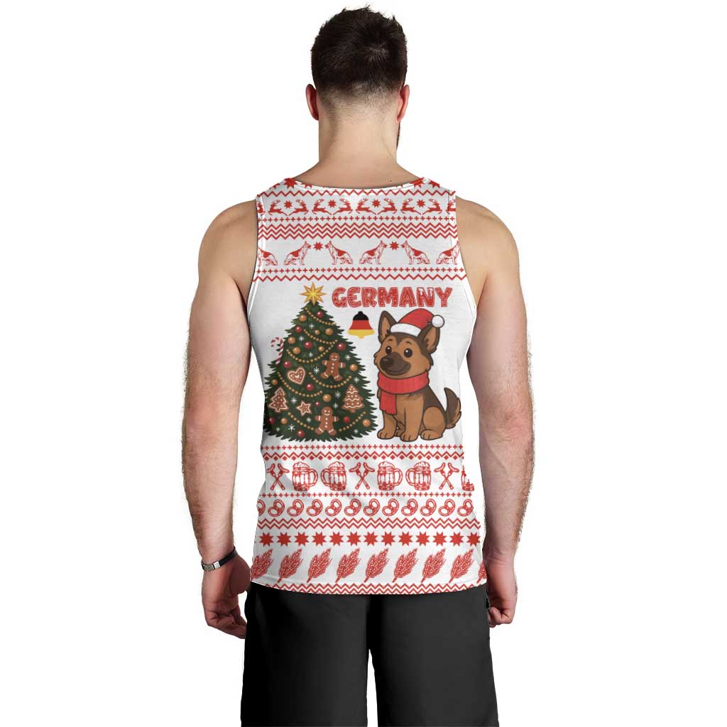 Germany Christmas Men Tank Top with German Shepherd Dog Gingerbread Tree and Red Holiday Pattern - Wonder Print Shop