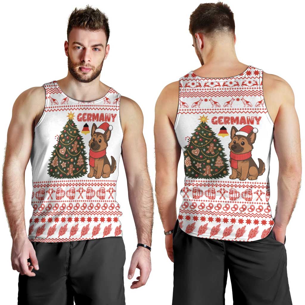 Germany Christmas Men Tank Top with German Shepherd Dog Gingerbread Tree and Red Holiday Pattern - Wonder Print Shop