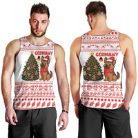 Germany Christmas Men Tank Top with German Shepherd Dog Gingerbread Tree and Red Holiday Pattern - Wonder Print Shop