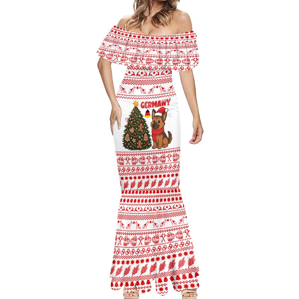 Germany Christmas Mermaid Dress with German Shepherd Dog Gingerbread Tree and Red Holiday Pattern - Wonder Print Shop