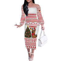 Germany Christmas Off The Shoulder Long Sleeve Dress with German Shepherd Dog Gingerbread Tree and Red Holiday Pattern - Wonder Print Shop