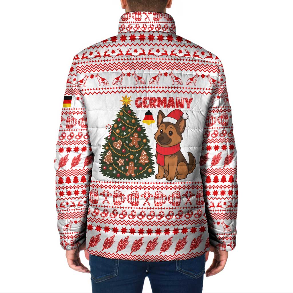 Germany Christmas Padded Jacket with German Shepherd Dog Gingerbread Tree and Red Holiday Pattern - Wonder Print Shop