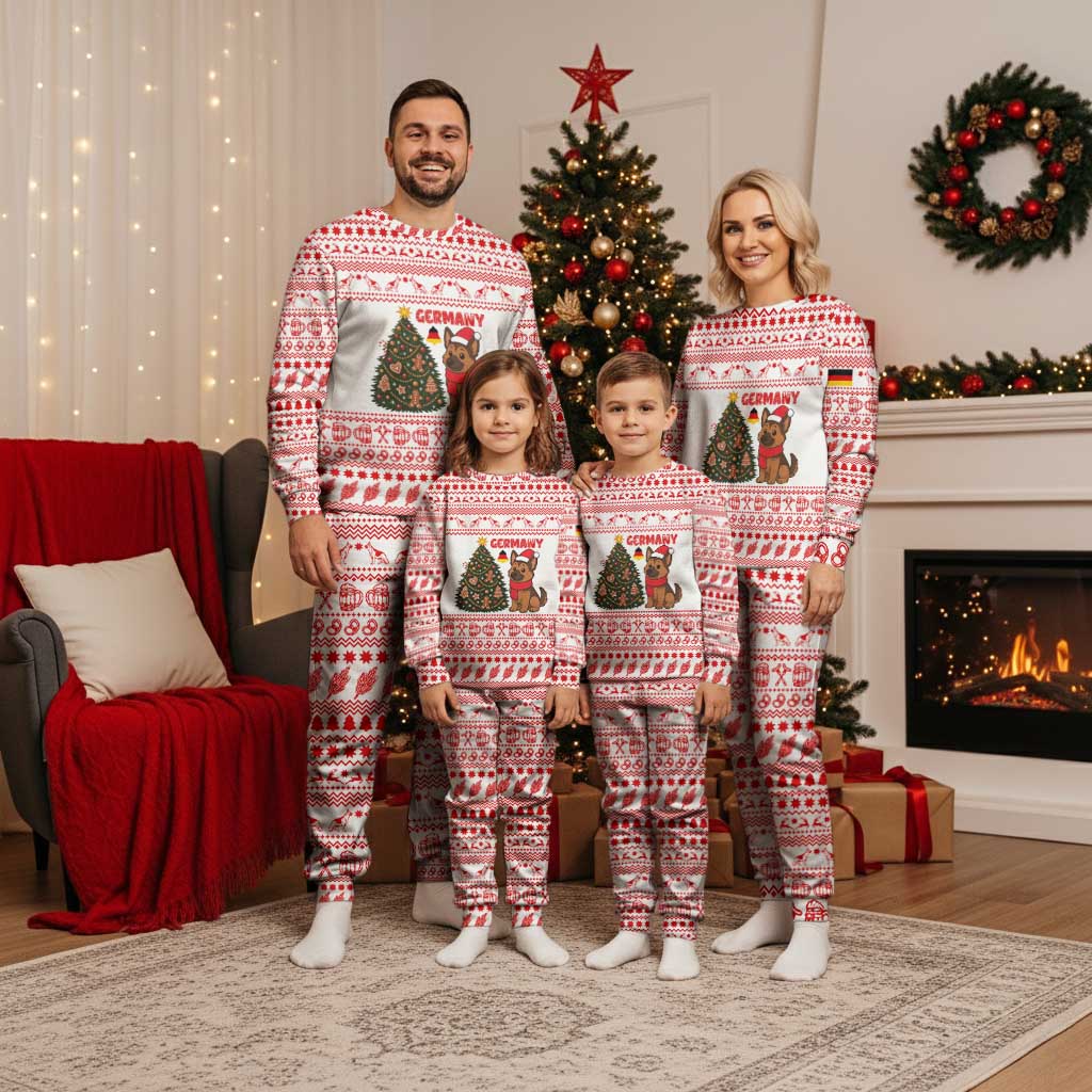 Germany Christmas Pajama Set with German Shepherd Dog Gingerbread Tree and Red Holiday Pattern - Wonder Print Shop