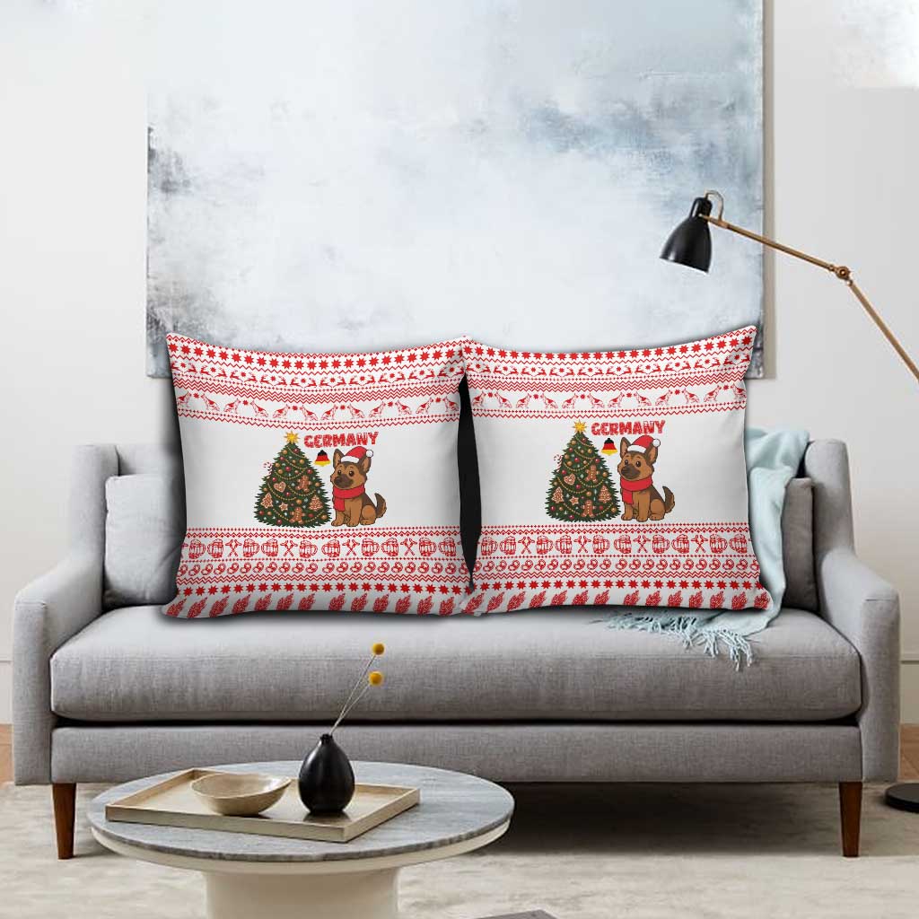 Germany Christmas Pillow Cover with German Shepherd Dog Gingerbread Tree and Red Holiday Pattern - Wonder Print Shop