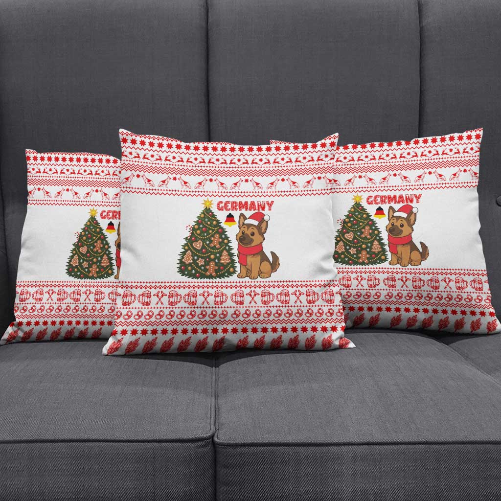 Germany Christmas Pillow Cover with German Shepherd Dog Gingerbread Tree and Red Holiday Pattern - Wonder Print Shop