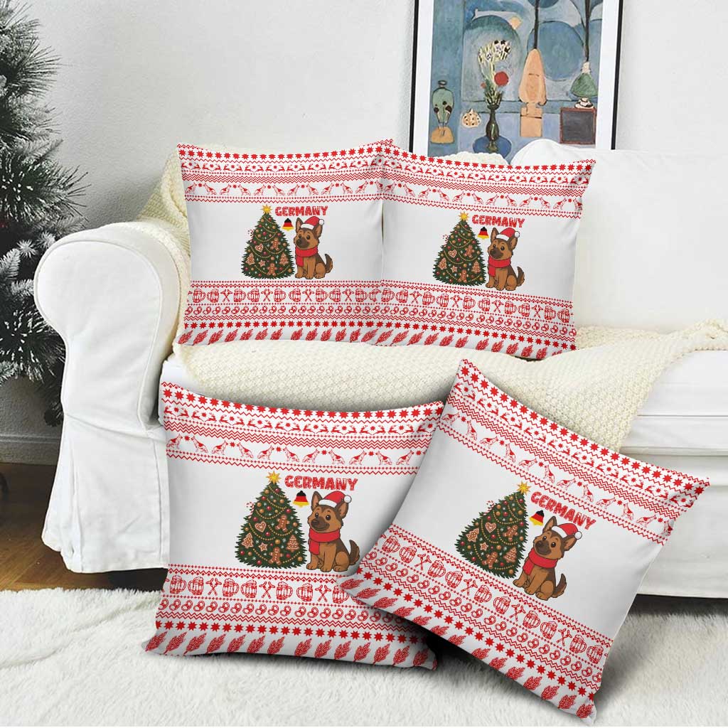 Germany Christmas Pillow Cover with German Shepherd Dog Gingerbread Tree and Red Holiday Pattern - Wonder Print Shop