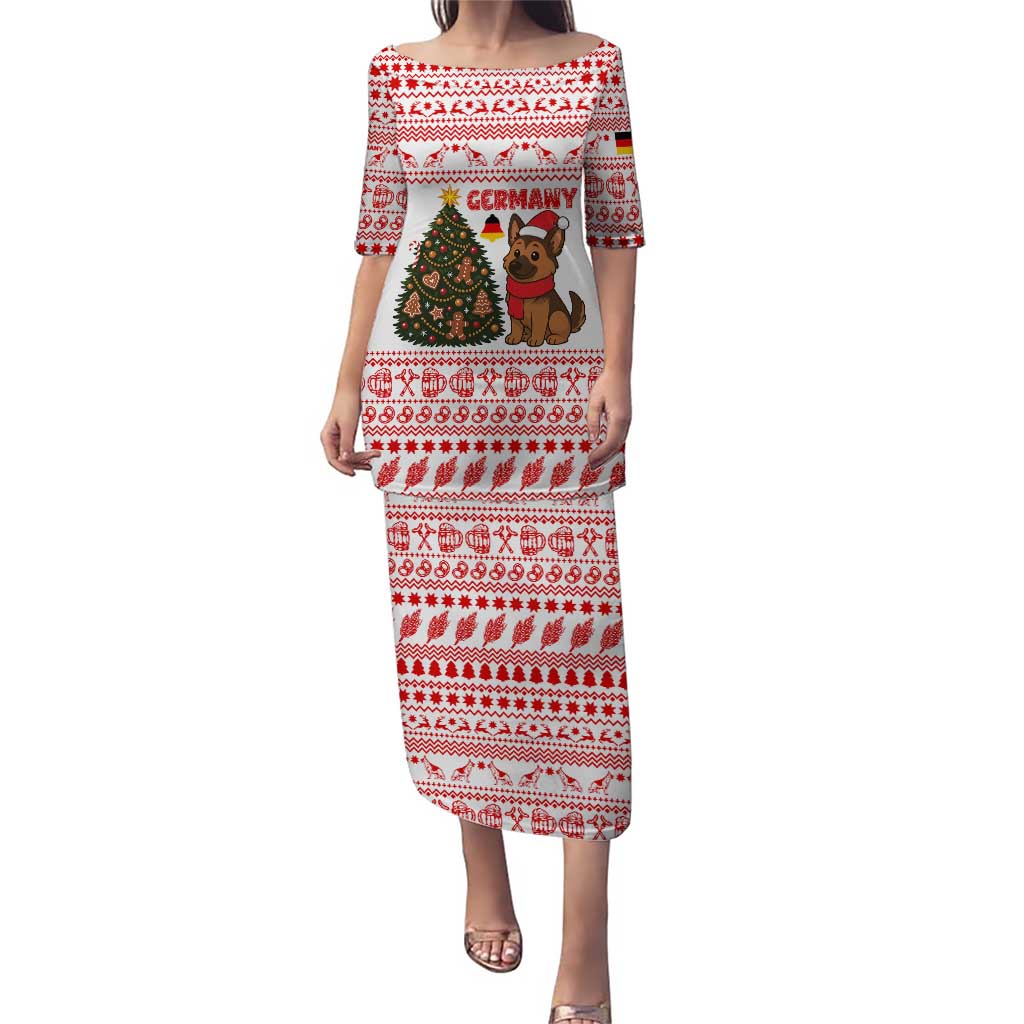 Germany Christmas Puletasi with German Shepherd Dog Gingerbread Tree and Red Holiday Pattern - Wonder Print Shop
