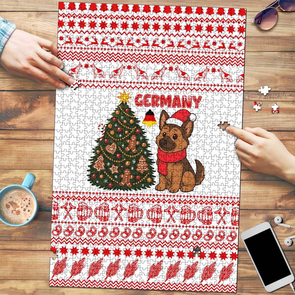 Germany Christmas Puzzle with German Shepherd Dog Gingerbread Tree and Red Holiday Pattern - Wonder Print Shop