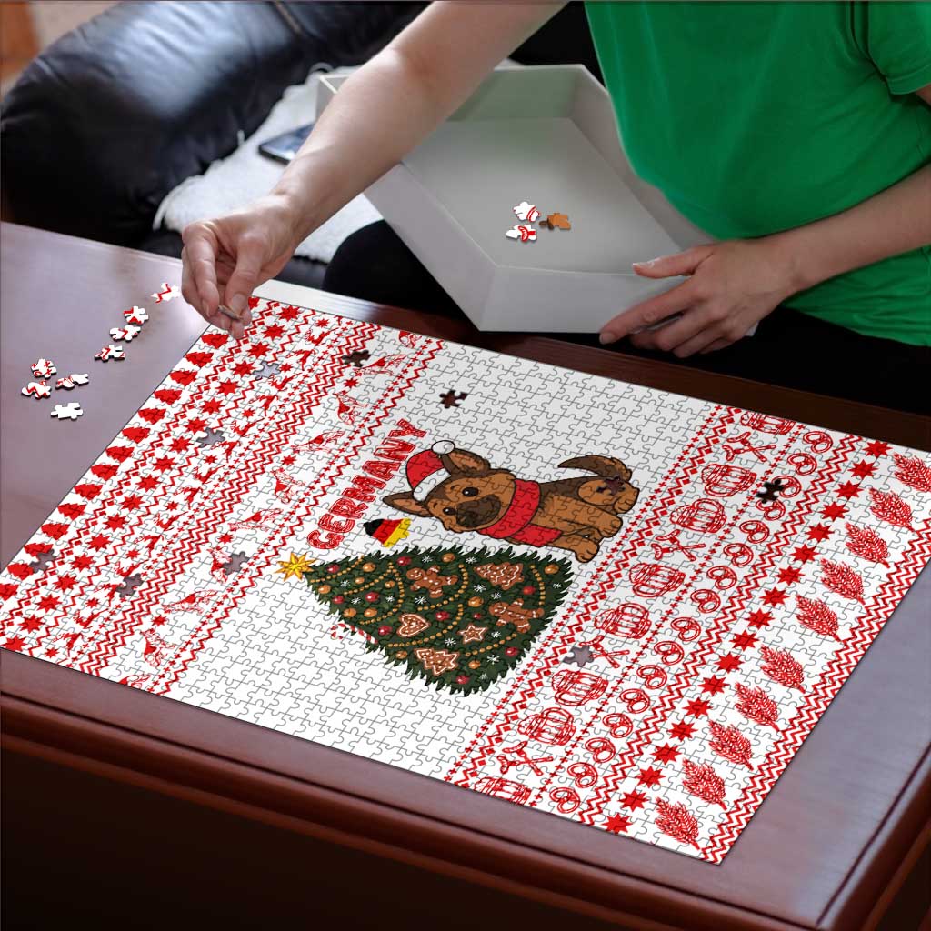 Germany Christmas Puzzle with German Shepherd Dog Gingerbread Tree and Red Holiday Pattern - Wonder Print Shop