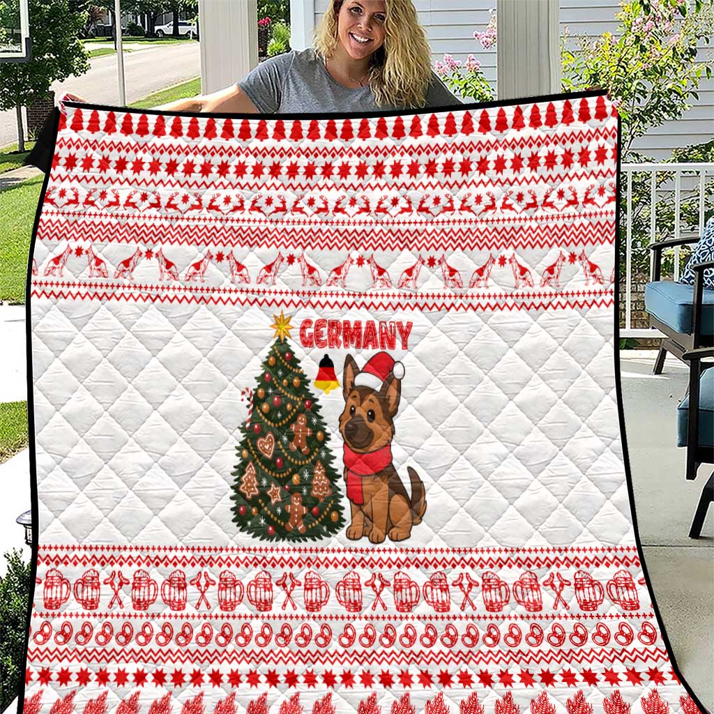 Germany Christmas Quilt with German Shepherd Dog Gingerbread Tree and Red Holiday Pattern - Wonder Print Shop