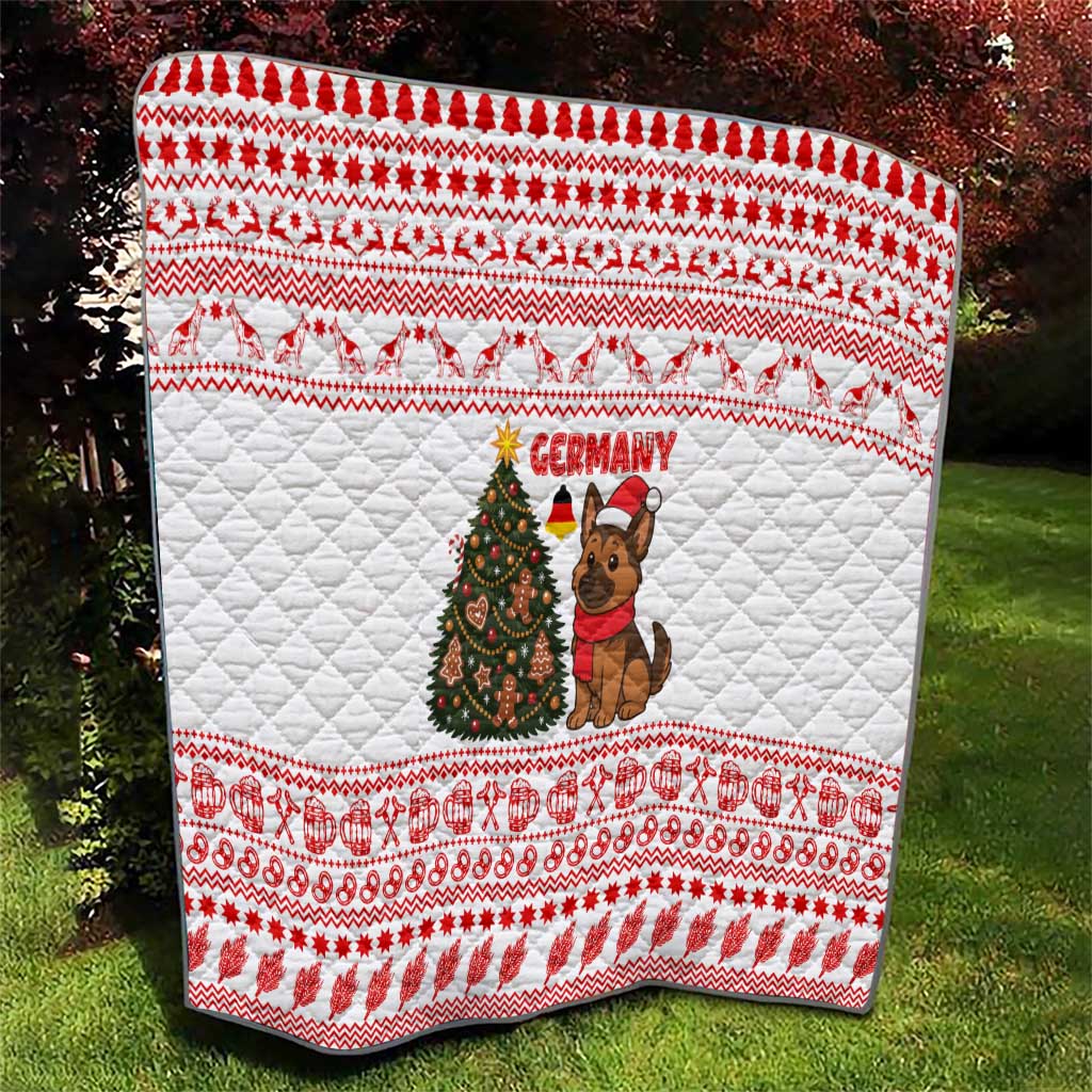 Germany Christmas Quilt with German Shepherd Dog Gingerbread Tree and Red Holiday Pattern - Wonder Print Shop