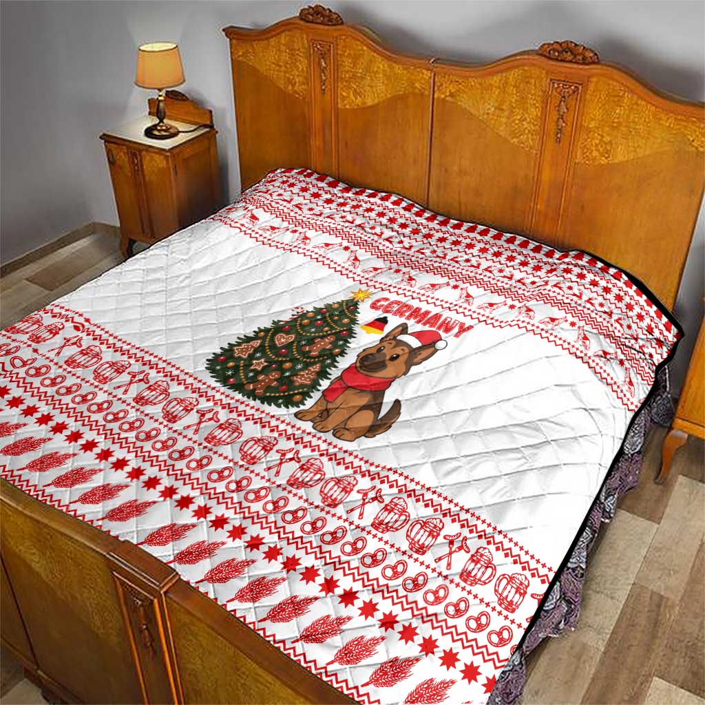 Germany Christmas Quilt with German Shepherd Dog Gingerbread Tree and Red Holiday Pattern - Wonder Print Shop
