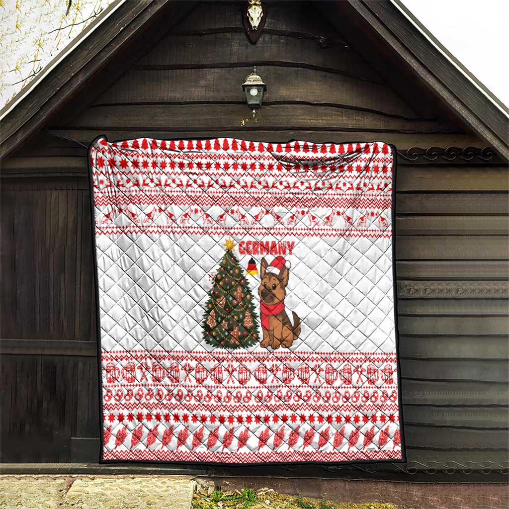 Germany Christmas Quilt with German Shepherd Dog Gingerbread Tree and Red Holiday Pattern - Wonder Print Shop