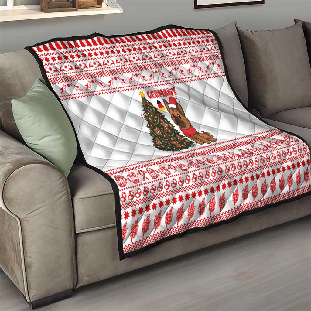 Germany Christmas Quilt with German Shepherd Dog Gingerbread Tree and Red Holiday Pattern - Wonder Print Shop