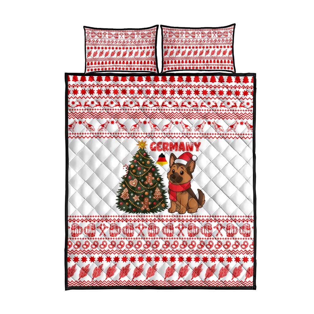 Germany Christmas Quilt Bed Set with German Shepherd Dog Gingerbread Tree and Red Holiday Pattern - Wonder Print Shop