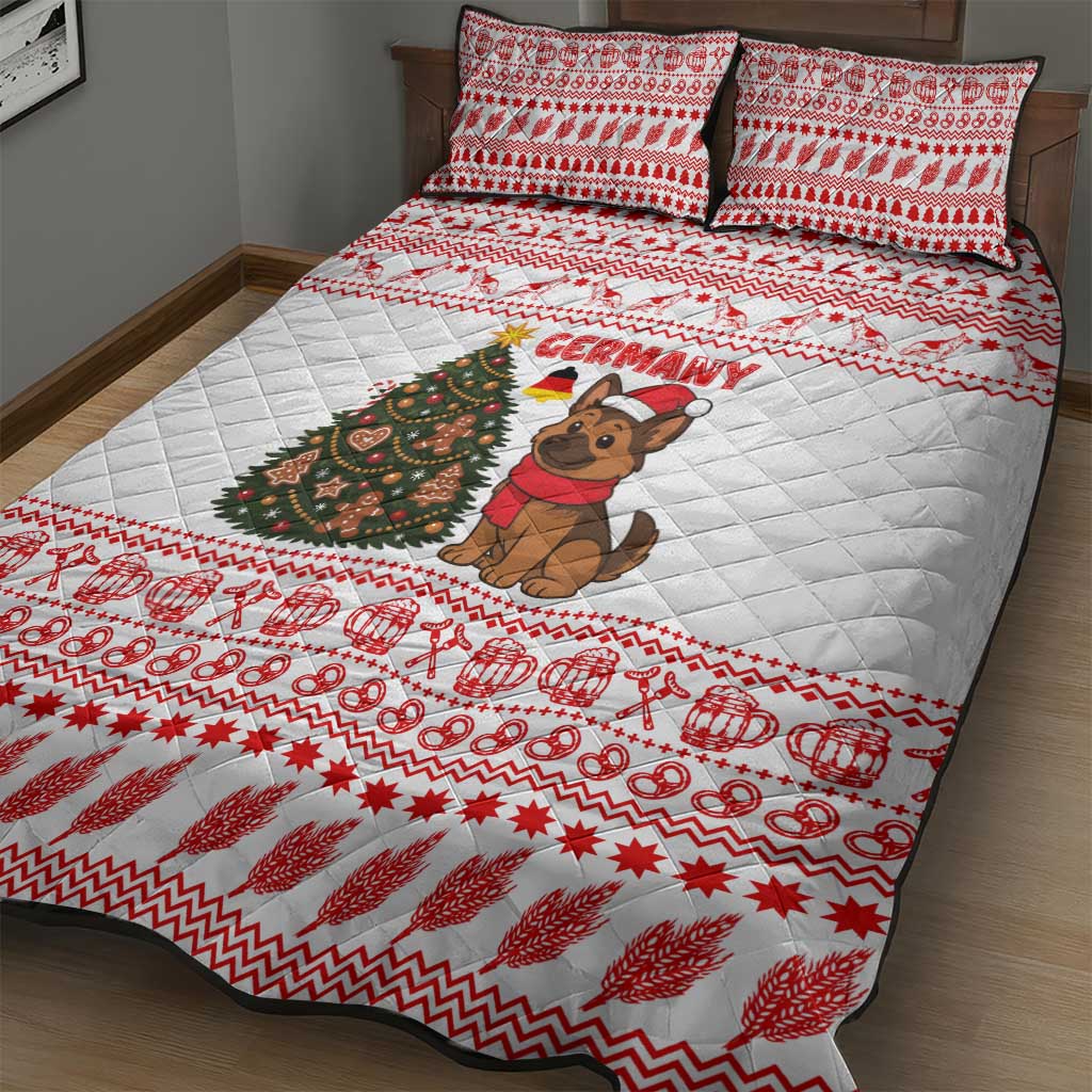 Germany Christmas Quilt Bed Set with German Shepherd Dog Gingerbread Tree and Red Holiday Pattern - Wonder Print Shop