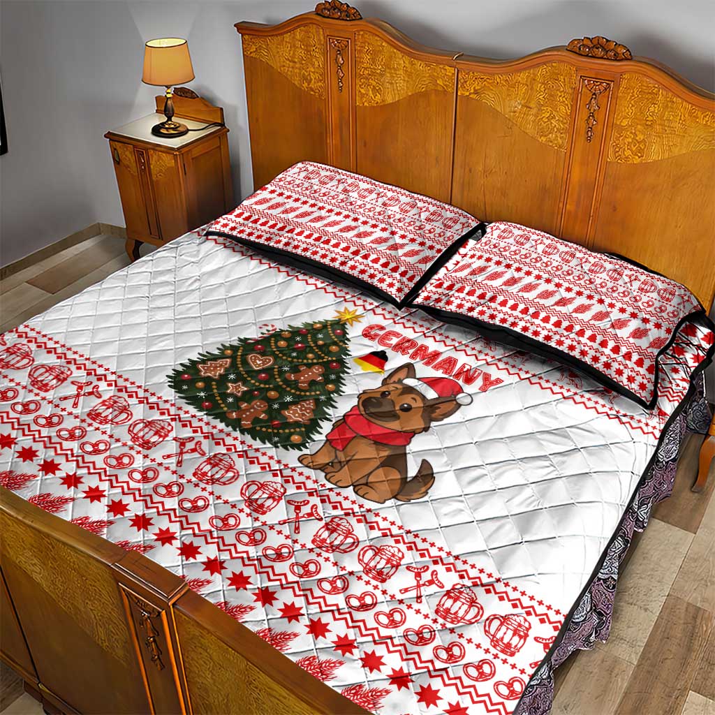 Germany Christmas Quilt Bed Set with German Shepherd Dog Gingerbread Tree and Red Holiday Pattern - Wonder Print Shop