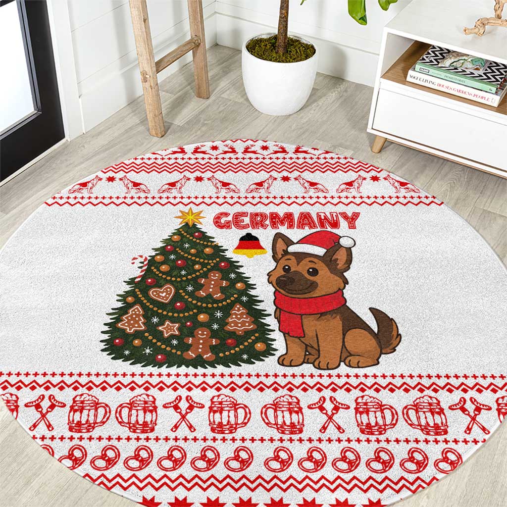Germany Christmas Round Carpet with German Shepherd Dog Gingerbread Tree and Red Holiday Pattern - Wonder Print Shop
