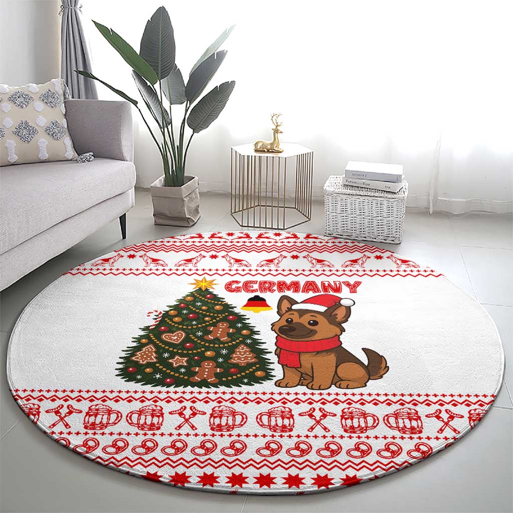Germany Christmas Round Carpet with German Shepherd Dog Gingerbread Tree and Red Holiday Pattern - Wonder Print Shop