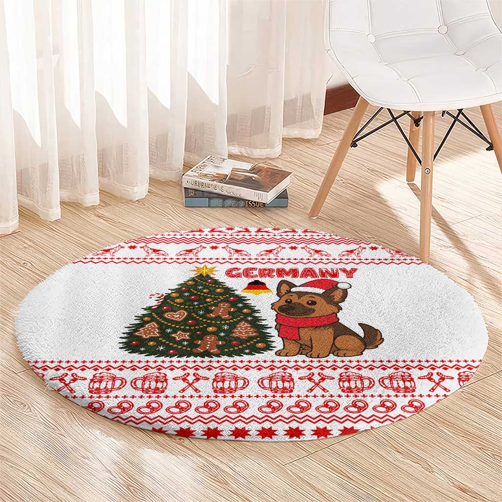 Germany Christmas Round Carpet with German Shepherd Dog Gingerbread Tree and Red Holiday Pattern - Wonder Print Shop