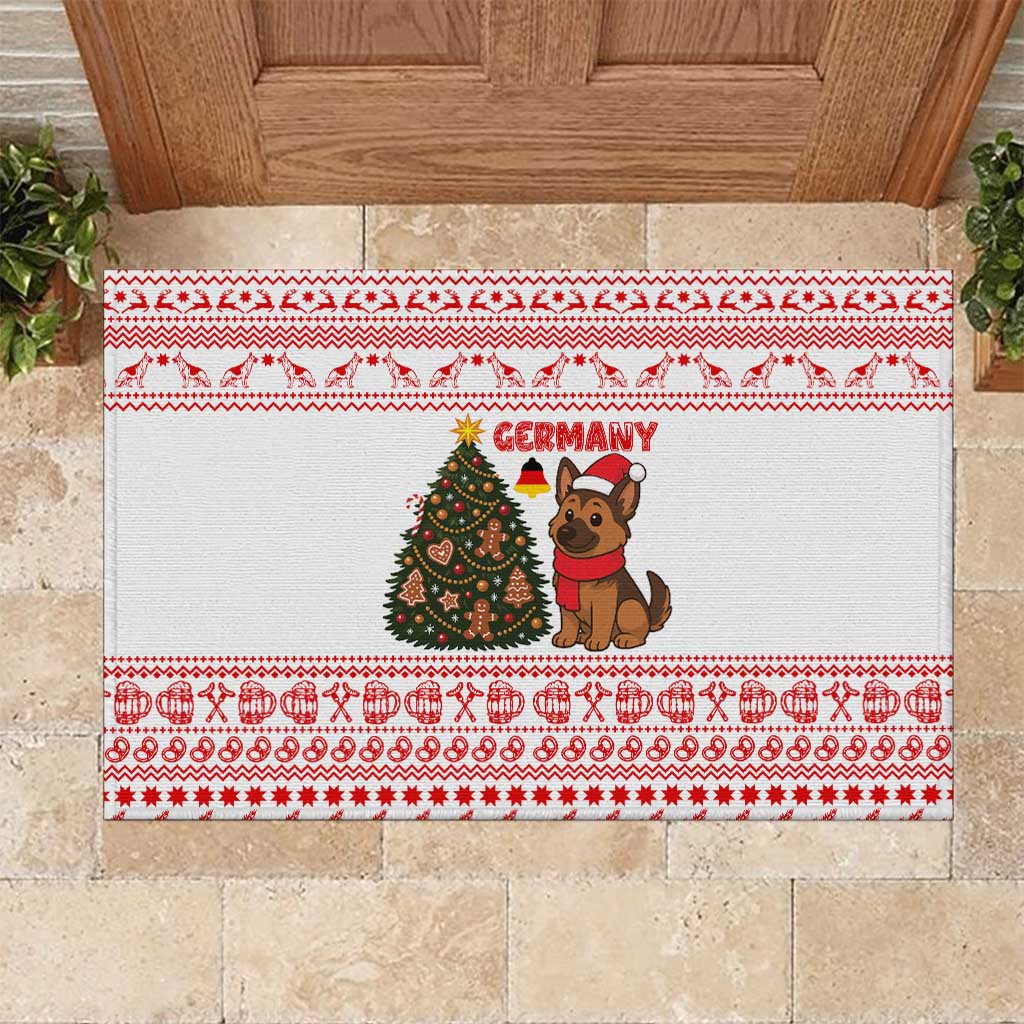 Germany Christmas Rubber Doormat with German Shepherd Dog Gingerbread Tree and Red Holiday Pattern - Wonder Print Shop
