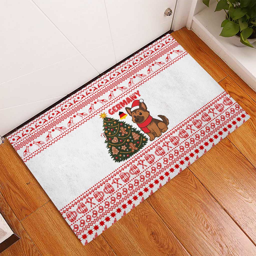 Germany Christmas Rubber Doormat with German Shepherd Dog Gingerbread Tree and Red Holiday Pattern - Wonder Print Shop