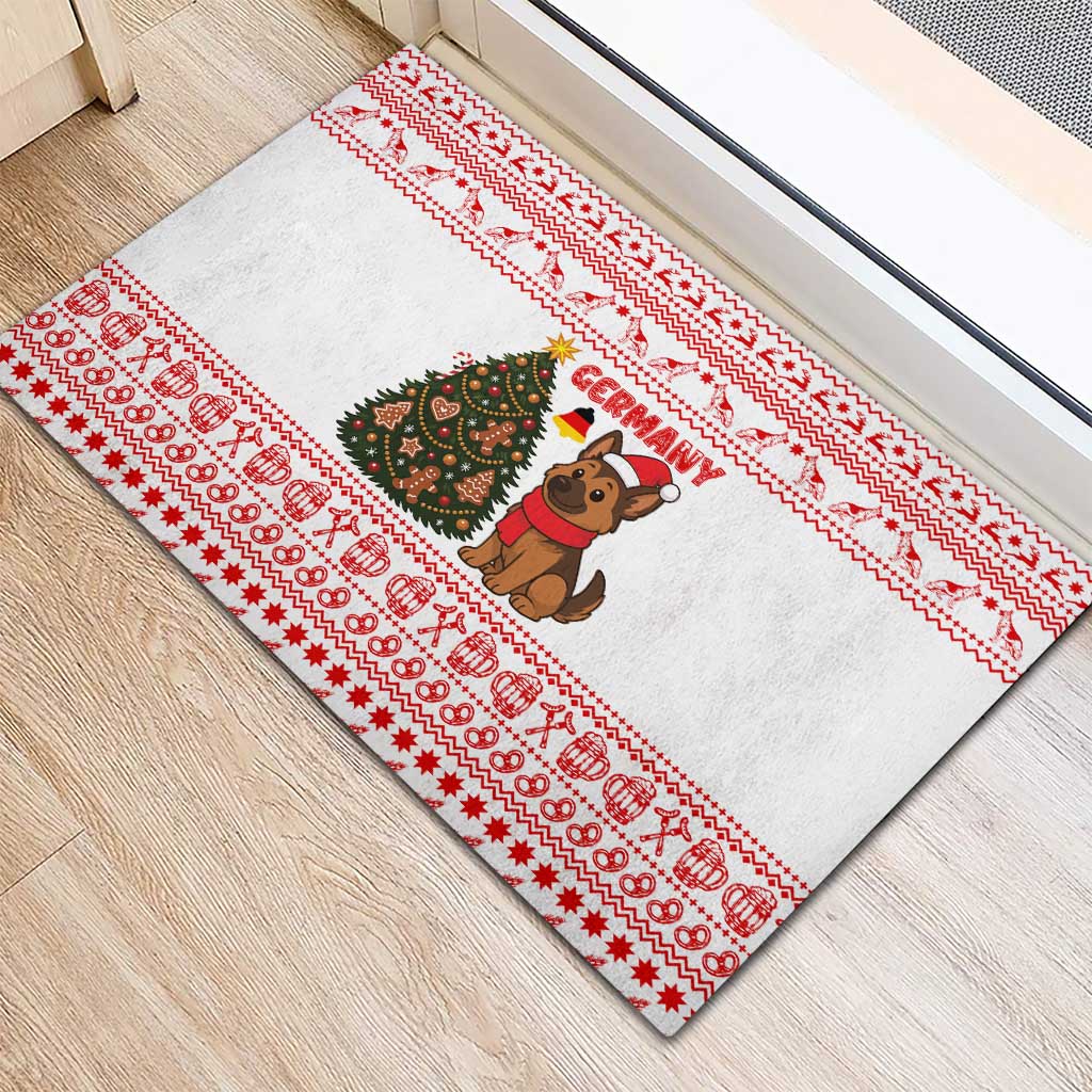 Germany Christmas Rubber Doormat with German Shepherd Dog Gingerbread Tree and Red Holiday Pattern - Wonder Print Shop