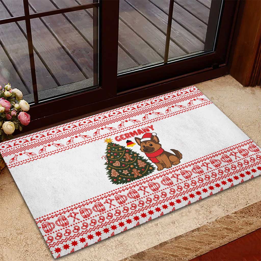 Germany Christmas Rubber Doormat with German Shepherd Dog Gingerbread Tree and Red Holiday Pattern - Wonder Print Shop
