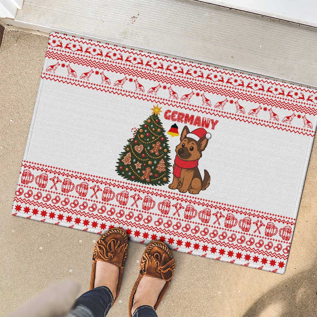 Germany Christmas Rubber Doormat with German Shepherd Dog Gingerbread Tree and Red Holiday Pattern - Wonder Print Shop