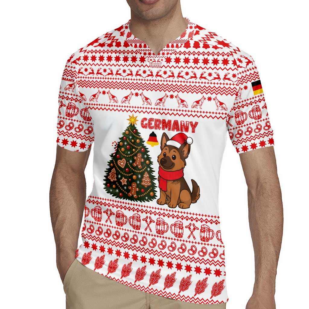 Germany Christmas Rugby Jersey with German Shepherd Dog Gingerbread Tree and Red Holiday Pattern - Wonder Print Shop