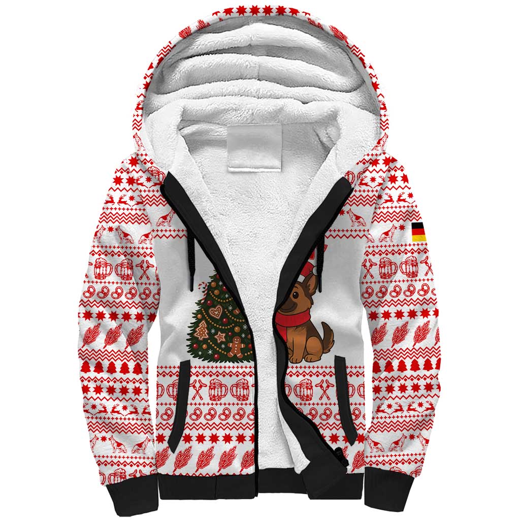 Germany Christmas Sherpa Hoodie with German Shepherd Dog Gingerbread Tree and Red Holiday Pattern - Wonder Print Shop