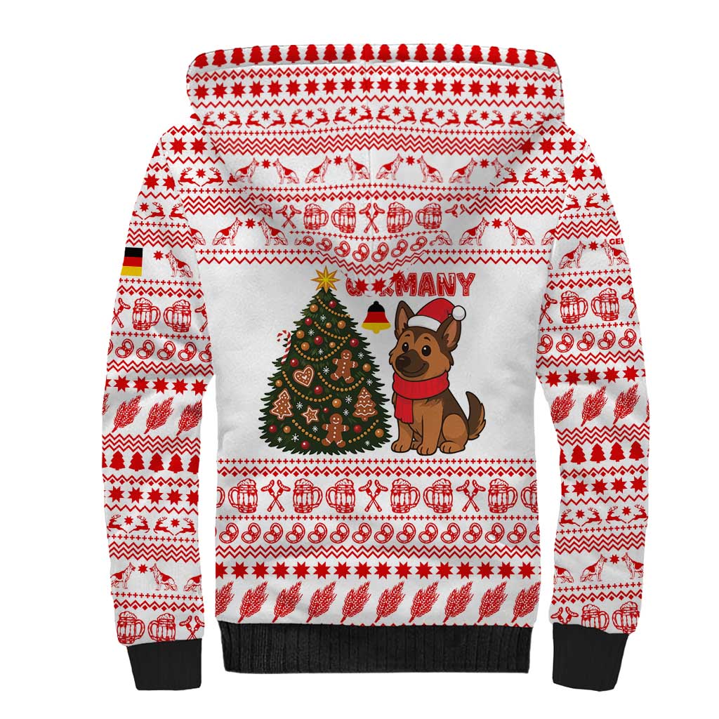 Germany Christmas Sherpa Hoodie with German Shepherd Dog Gingerbread Tree and Red Holiday Pattern - Wonder Print Shop