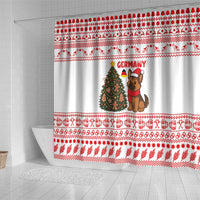 Germany Christmas Shower Curtain with German Shepherd Dog Gingerbread Tree and Red Holiday Pattern - Wonder Print Shop