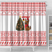 Germany Christmas Shower Curtain with German Shepherd Dog Gingerbread Tree and Red Holiday Pattern - Wonder Print Shop