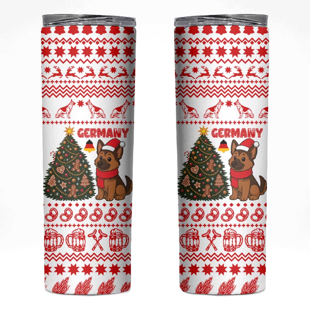 Germany Christmas Skinny Tumbler with German Shepherd Dog Gingerbread Tree and Red Holiday Pattern - Wonder Print Shop