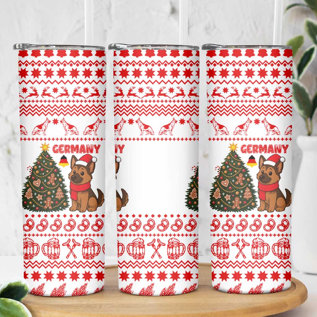 Germany Christmas Skinny Tumbler with German Shepherd Dog Gingerbread Tree and Red Holiday Pattern - Wonder Print Shop