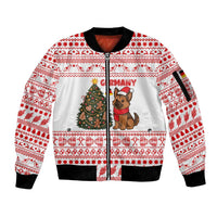 Germany Christmas Sleeve Zip Bomber Jacket with German Shepherd Dog Gingerbread Tree and Red Holiday Pattern - Wonder Print Shop